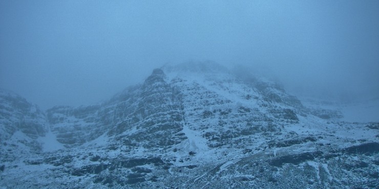 Ice has formed in the usual places in the northern corries of Liathach.