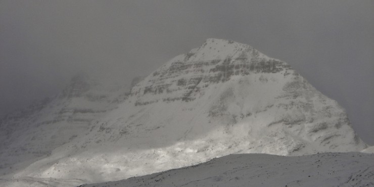Liathach with snow accumulating on the south side.