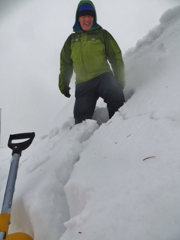 Windslab cracking on a northerly aspect drift below a cornice.
