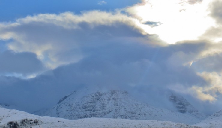 With snowfall in light winds, the north side of Beinn Eighe looked plastered.