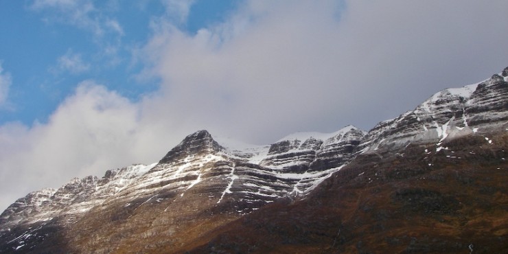 Liathach. Good deposits of snow remain high up. Ice has gone from Pyramid Buttress!