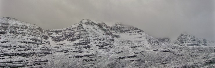 A panorama of the northern corries of Liathach; Coire Dubh Beag, C D Mor, and Coire na Caime