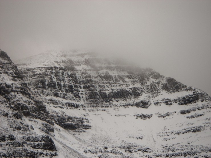 Coire Dubh Mor, Liathach. Some ice still hanging around, Poacher's Fall the most obvious line.