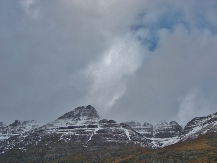Liathach. Pyramid Buttress and Coire Leith. Slivers of ice reforming.