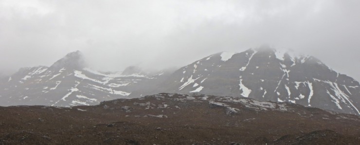 South side Liathach with patchy snow. Summit ridges  remain clear of snow.