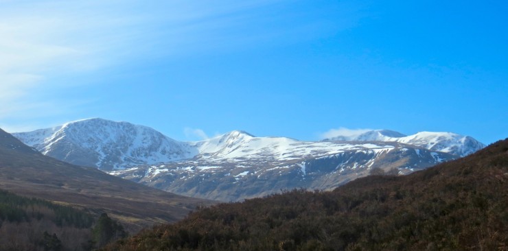 Looking South to Sgurr Breac and A'Caileach at the West end of The Fannichs.