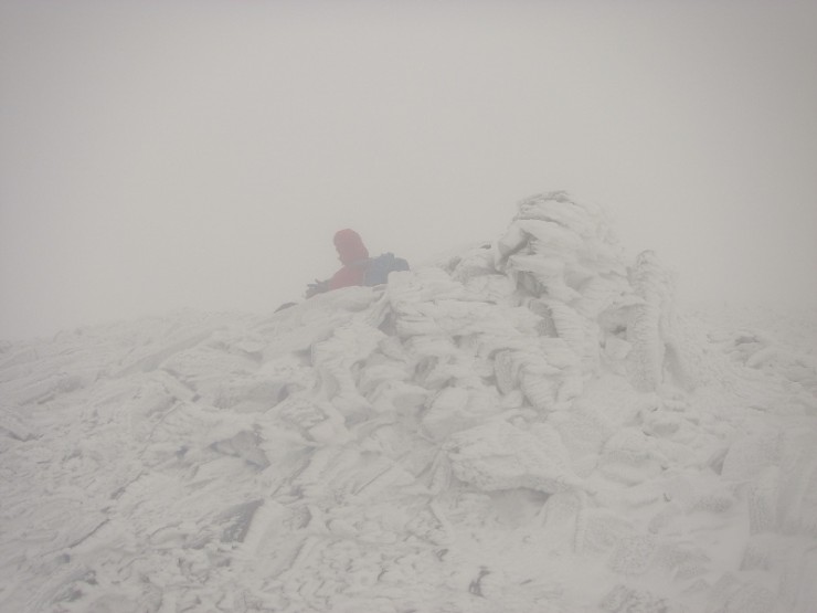 In the cloud. Summit Beinn Liath MhorFannaich, 954m, very high windchill.