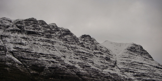 Fasarinen Pinnacles, south side of Liathach. Ice forming on Pyramid Buttress on the right.