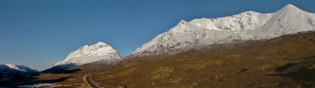 South side Liathach and Beinn Eighe. Single point avalanches visible from the road.