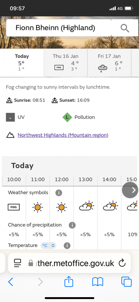 Fionn Bheinn forecast today. Sometimes the timing is off, as it was today quite spectacularly.. See the piccies below.