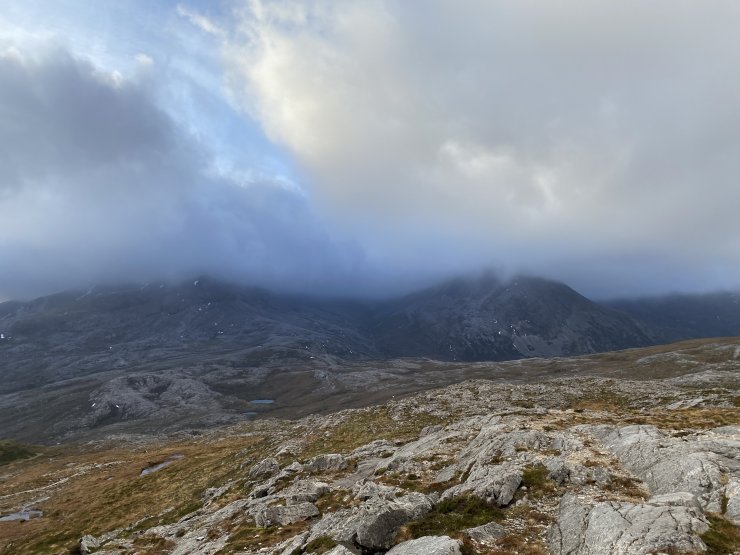 Beinn Eighe, North aspect. Sgurr Ban on the left and Ruadh-stac Beag on the right.