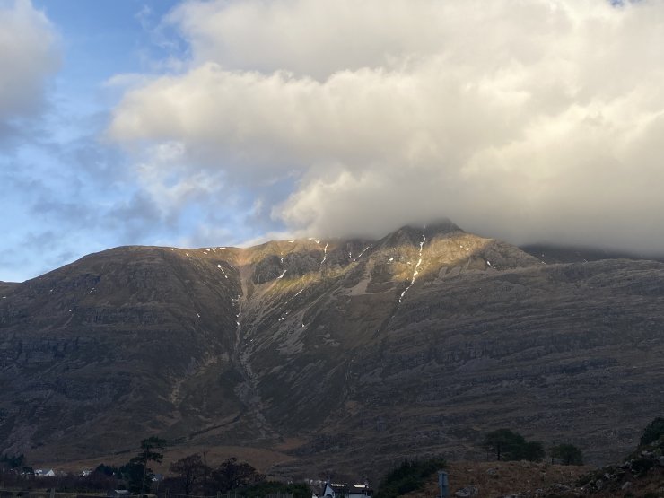 Looking up to Mullach an Rathain behind Torridon village.Next to no snow, and most of this will be gone by the end of tomorrow.