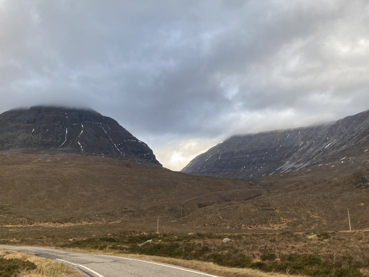 Looking up Choire Dubh Mor between Liathach on the left and Beinn Eighe on the right.