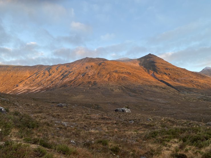 Sunlight on Spidean Coire nan Clach, Beinn Eighe, this morning.