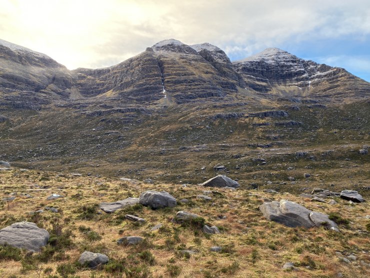 The great Winter climbing coire's of Liathach. Coireag Dubh Beag on the left, and Coireag Dubh Mor on the right.