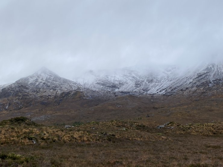 Looking up to Spidean Coire nan Clach, Beinn Eighe. Again, some snow but not much. Similar to Liathach, the greater deposition would be occurring around the back on the Northern aspects.