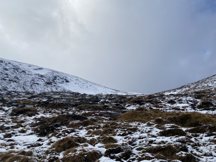 Coire Gorm on Beinn Liath Mhor Fannaich. Some fresh snow at around 750 metres.