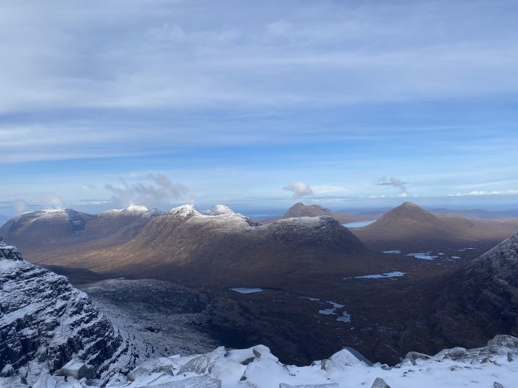 A dusting on Beinn Dearg and Beinn Alligin, behind Liathach.