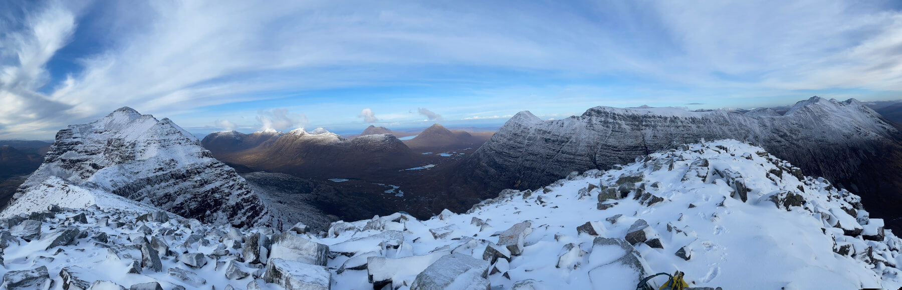 A panorama, from Liathach on the left round to the Beinn Eighe ridge.