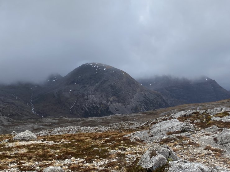 The back of Beinn Eighe. Ruadh-stac Beag in the foreground, Ruadh-stac Mor in the background on the right.
