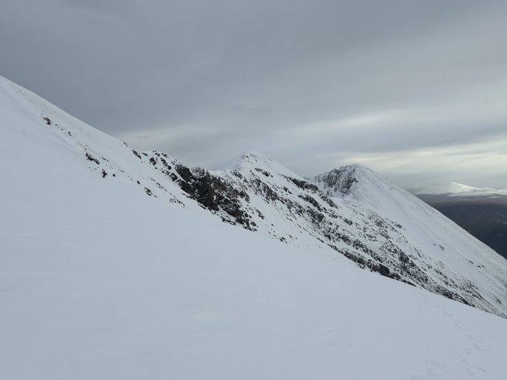 Looking East towards Sgurr nan Fhir Duibhe and the Black Carls in the distance.