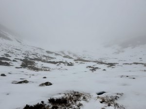 Poor visibility and firm snow