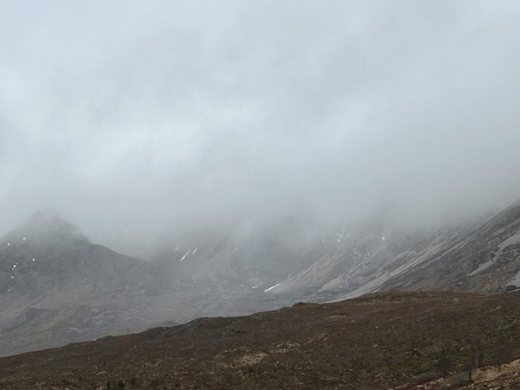 Looking up into murky Coire an Laoigh, Beinn Eighe.